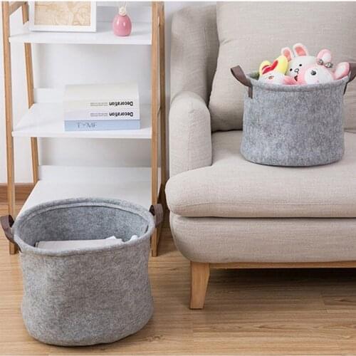 Folding Laundry Basket Grey Felt Storage Basket Bin Handle Bedroom Closet Clothing Toy Storage Bucket Laundry Organizer 1PC