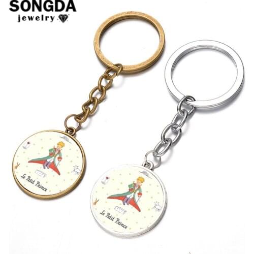 SONGDA Brand Newest The Little Prince Key Chain Handmade Glass Dome Cartoon Fun Children Pendant Keychain Jewelry for Boys Girls