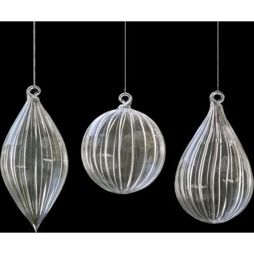 Christmas Tree Transparent Striped Glass Pendant Striped Glass Ball Christmas Day Glass Gifts Hanging Decorative Glass Globe