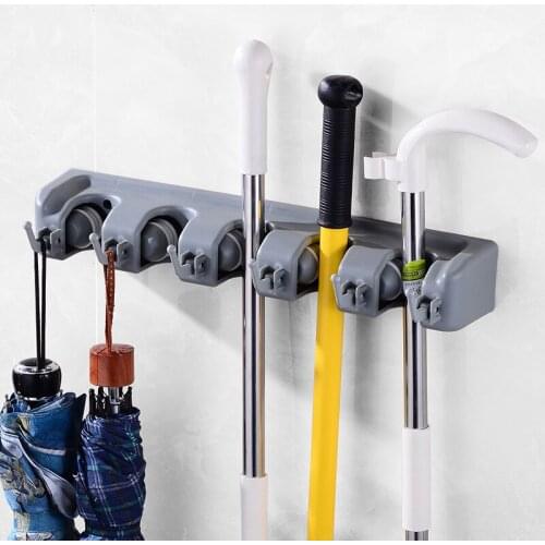 Mop Rack Broom Holder Magic Plastic Multi-Functional Storage Holder for Mop Brush Broom Mops Bathroom Kitchen Accessories