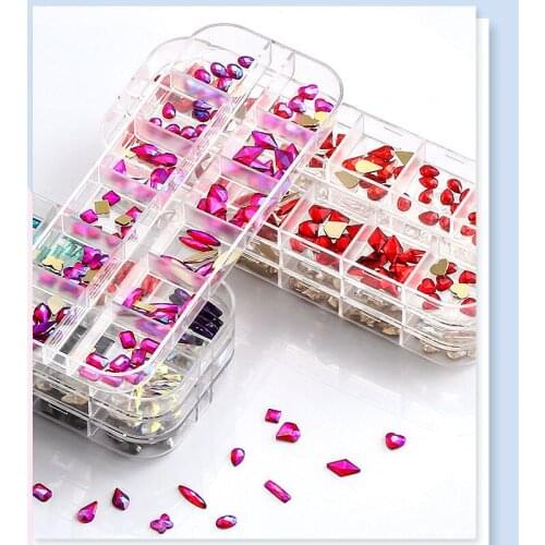 Swarovsky 12 Grids AB Color Flatbacks No-Hotfix Rhinestones CRYSTAL Nail Art Crystal Flat Back Rhinestones For Nails