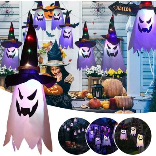 Halloween decoration glowing ghost witch hat string lights home garden horror atmosphere room decoration lights