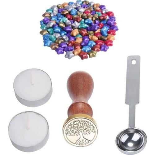 Wax Seal Stamp Kit European Retro Star Shape Sealing Wax Beads Multi Colored 100pcs With Wax Melting Spoon