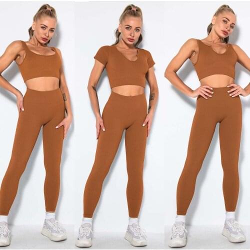 Women 2pcs Seamless Yoga Set Sport Suit Gymwear Workout Clothes Gym Crop top Sports Bra High Waist Leggings Fitness Sports Wear