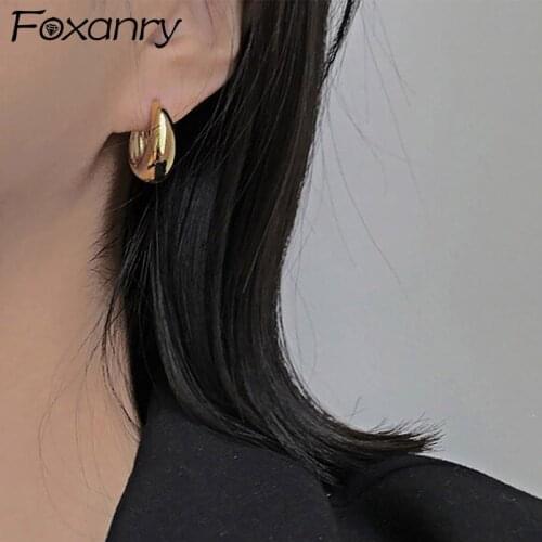 Foxanry Minimalist 925 Sterling Silver Stud Earrings for Women New Fashion France Gold Plated Bride Jewelry Prevent Allergy