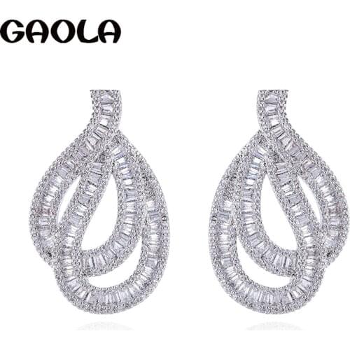GAOLA New White Gold Color Geometric Cubic Zirconia Hollow Dangle Earrings boucle d'oreille femme 2019 GLE5445