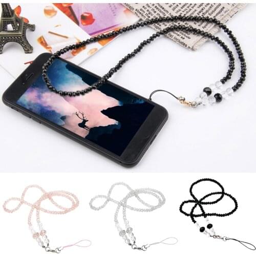 Besegad Crystal Phone Lanyard Keychain Holder Fashion Women Beaded Cellphone Neck Necklace Strap Hang Rope for iPhone X 8 7 6 5