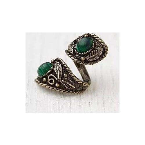 Womens Fashion 925 Silver Color Ring Elegant Retro Green Turquoise Jewelry Wedding Engagement Party Ring Gift Size 5-11