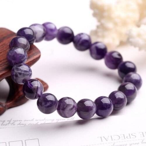 100% Natural Uruguay Amethyst Quartz Crystal Round Beads Stretch Bracelet 10MM