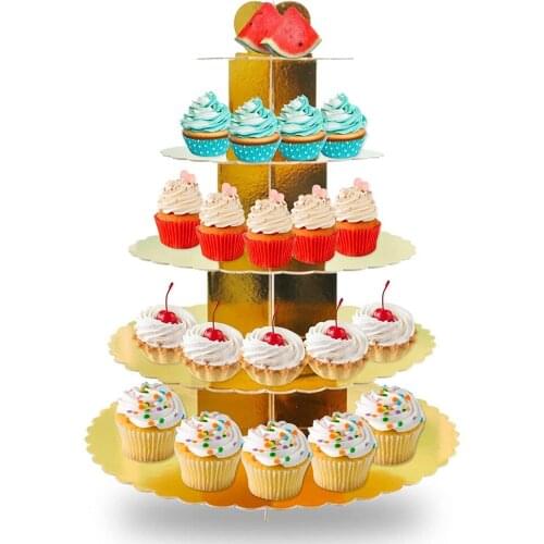 5-Layer Disposable Cake Stand Golden Cardboard Dessert Mini Cake Stand Tower Cupcake Stand Baby Shower Birthday Party Supplies