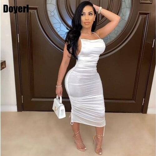 Bandage Sexy Dress Women Summer White Dress Elegant Sleeveless Backless Slim Sheath Bodycon Midi Night Club Party Dress 2020