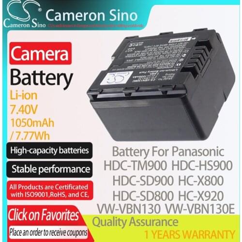 CameronSino Battery for Panasonic HDC-TM900 HDC-HS900 HDC-SD900 HDC-SD800 fits Panasonic VW-VBN130 Digital camera Batteries