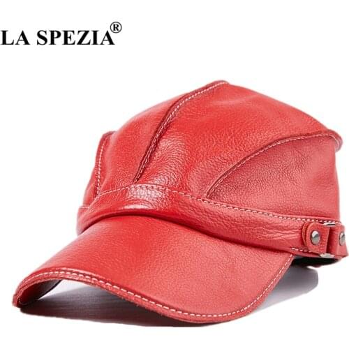 LA SPEZIA Red Genuine Leather Caps Cowskin Baseball Cap Men Women Snapback Hat Male Adjustable Luxury Quality Baseball Hats