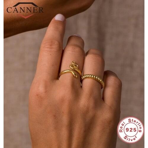 CANNER 925 Sterling Silver Rings for Women Cute Snake Round Opening Ring 925 Silver Wedding Fine Jewelry Minimalist Gift anillos