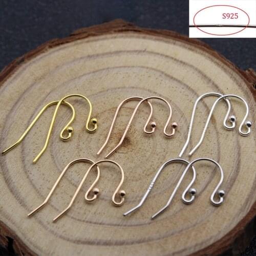 4pcs 100% S925 Sterling Silver Earring Hooks Hypoallergenic Handmade Ear Hook Wire Settings Base for Jewelry Making Findings