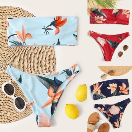 Summer Swimsuit Bikini Set For Women Floral Hummingbird Print Bikini Sexy Push Up Padded Swimwear Bathing Suit 2021 Biquinis A40