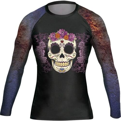 Mens Vintage Sugar Skull Roses Sun Protection Rash Guard Shirts Cycling Running Snorkeling Kayaking Sailing Clothing