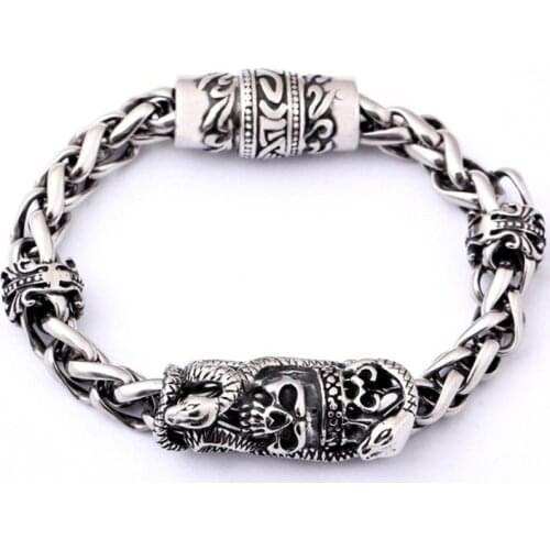 Mens Fashion Personality Skull Snake Magnet Skull Bracelet Braided Bracelet Jewelry