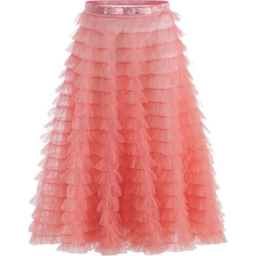 New long skirt pink sweet Melaleuca net yarn cake long skirt women