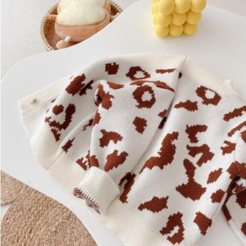 2021 New girls boys knitted leopard sweater coat cotton autumn soft fashion kids sweater coats