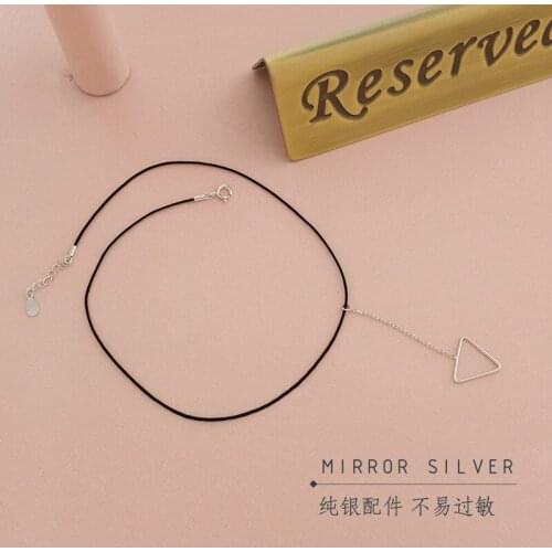 925 Sterling Silver Triangle leather rope Necklaces&Pendants With Chain Choker Necklace Jewelry Freeshipping