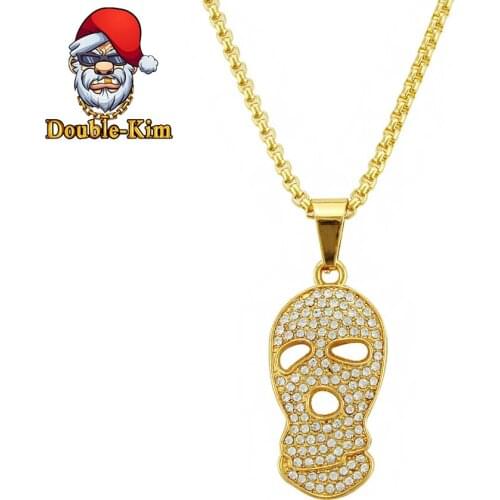 Masked Bandits Zircon Pendant Necklace Hiphop Street Culture Titanium Stainless Steel Inlaid Zircon Chain Necklace Man Jewelry