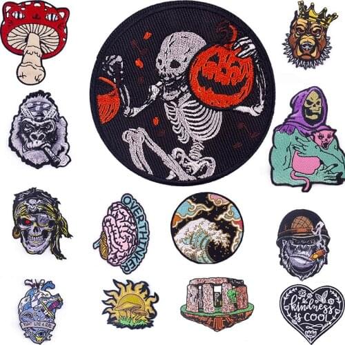 Punk Skull Orangutan Patch Animal Embroidery Patch Clothes Sticker Ironing Patch Heart Mushroom Badge Cloth Sticker DIY Patches