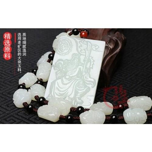 Certified Hetian Guan Gong pendant male style 18 arhat necklace jade pendant Pendant with box free shipping