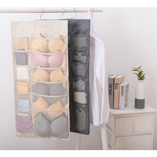 Wardrobe Storage Bag Foldable Hanging Organizer Underware Bra Socks Multi Pockets Bag Oxford Fabric Hang Storage Organizer Bag
