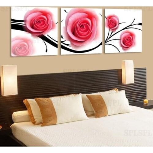 Modern Canvas Wall Art Pink Rose Flower 3 Piece Canvas Paintings Print Photo On Canvas Bedroom Home Decor