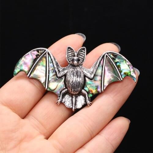 Vintage Natural Abalone Shell Charms Brooches Bat Shape Pendant Pins for Women Men Jewelry Making DIY Necklace Accessories Gift