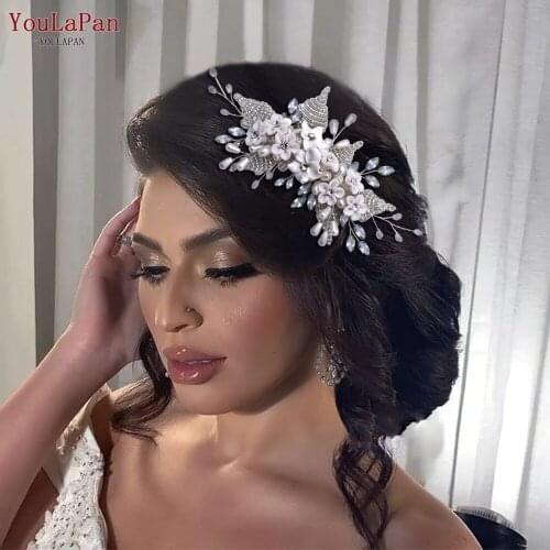 YouLaPan HP338 Bridal Hair Accessories Flower Wedding Headpieces for Bride Wedding Hair Pins Pearl Hair Clip Beaded Hair Comb