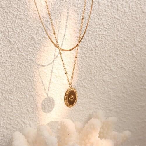 YUN RUO 18k Gold Plated Star Pendant Necklace Double Chain Chic 316l Stainless Steel Jewelry for Woman Baroque Style Wholesale