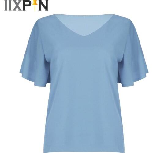 2021 Womens Tops Summer Short Sleeve blusa Ruffles Loose Chiffon T-shirt Women Clothing Office Lady Tops Femme Daily Wear