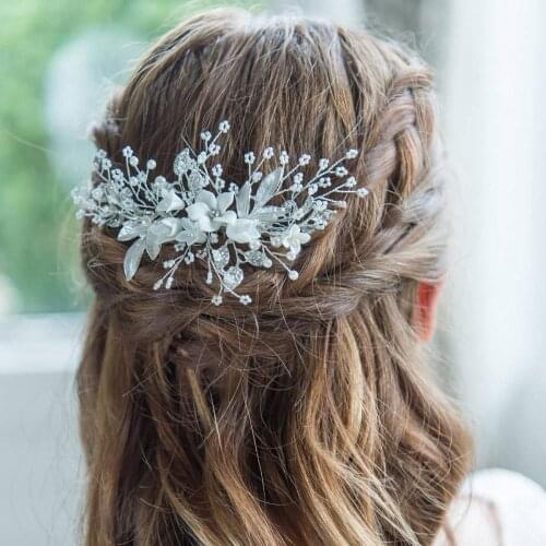 White Flower Hair Jewelry Comb Headband Bridal Hair Accessories For Women Headband Pearl Flower Tiara Headpiece Hair Ornament