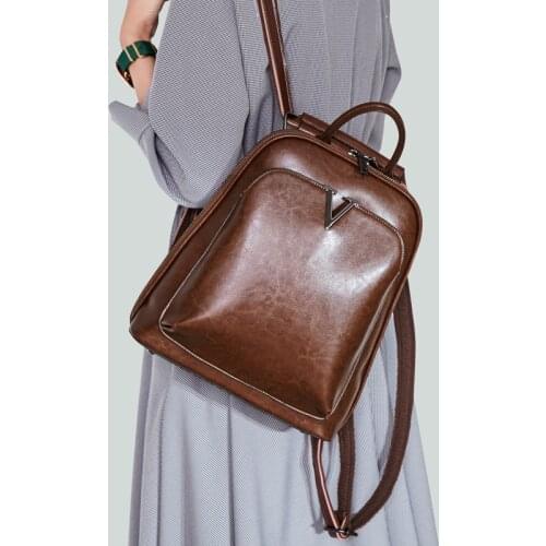 Retro Oil Wax Cowhide Backpack 100% Genuine Leather School Backpack High Quality Women Shoulder Bags Rucksack Travel Knapsack