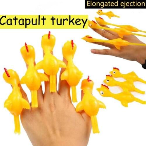 12pcs Catapult Launch Turkey Fun Tricky Slingshot Chick Practice Chicken Elastic Flying Finger Birds Sticky Toys Decompression