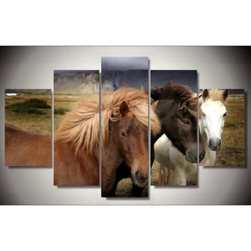 Modern HD Printed Canvas Painting Poster 5 Piece/Pcs Colorful Animal Horses Wall Art Home Decor Framework For Living Room