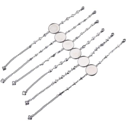 5pcs Stainless Steel Bracelet Bangles Base Round Cabochon 20mm Cameo For Bracelets Tray Blanks Bezel Settings DIY Jewelry Making