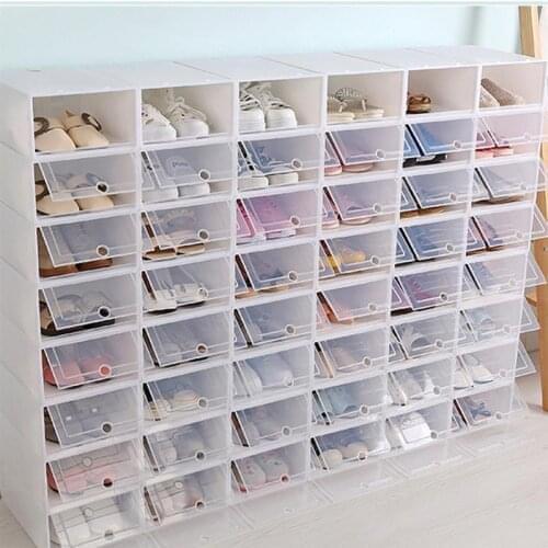 6PCS Flip Shoes Box Thickened Transparent Drawer Case Plastic Shoe Boxes Stackable Box Shoe Organizer Shoebox storage Shoe rack