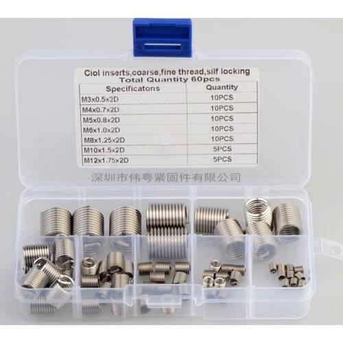 60Pcs/Lot 304 DIN8140 Wire Thread Inserts For Iso Metric Screw Threads Set Packed in Organizer Box