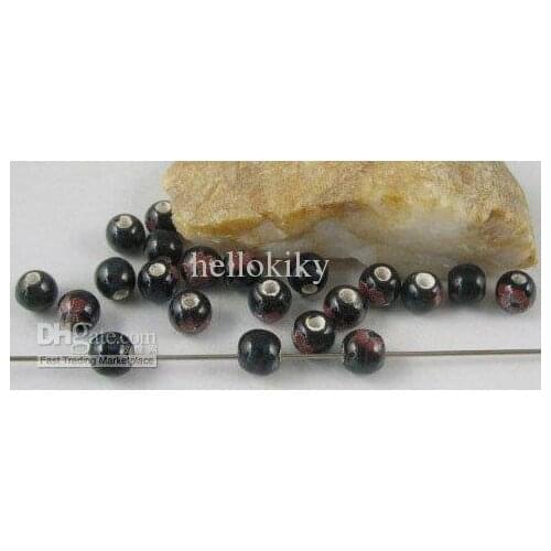 900 Pcs Black Chinese porcelain beads floral design 6mm M1787