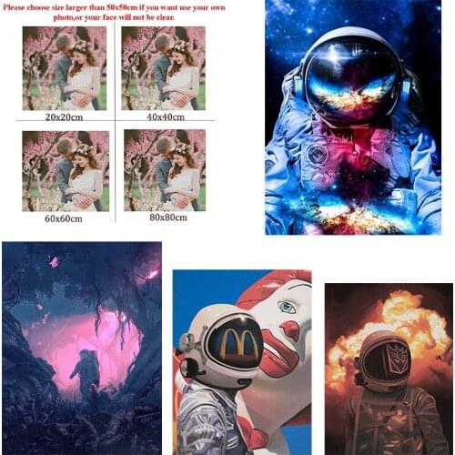 Diy Diamond Painting Custom Figure Painting Astronaut Linkage Brand Round Diamond Full Diamond Cross Stitc Mosaic Home Decora