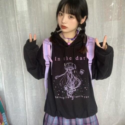 Anime print women hoodies y2k oversized Pullover Thick Loose clothes Hot Harajuku Sweatshirt Female tops kawaii goth clothes top