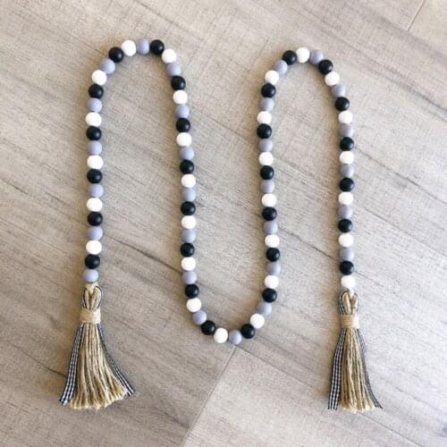 Retro Style Wood Bead Garland With Tassels Rustic Farmhouse Tiered Tray Holiday Decorations Natural Country Creative New 2021