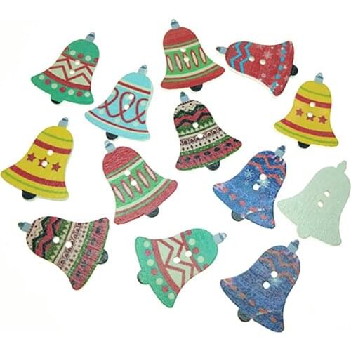 50pcs/pack Painted Buttons Bouton Bois Wooden Decorative Christmas Craft Accessories Mixed Color 20x25mm