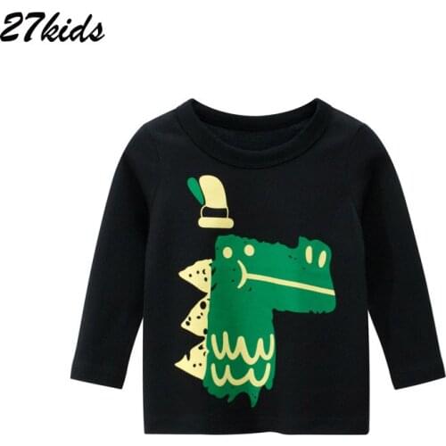 27kids Baby Boys Autumn Clothes Full Sleeves Cotton Shirt Cartoons Dinosaurs Childrens T Shirts teenagers Tops for 2-9 years