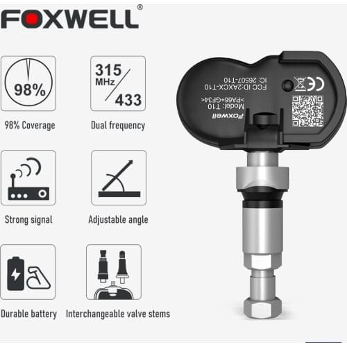 Foxwell T10 Car Tires Sensors 315MHz 433MHz TPMS Activated Program Clone-able Tire Pressure Monitor System Programming Sensor