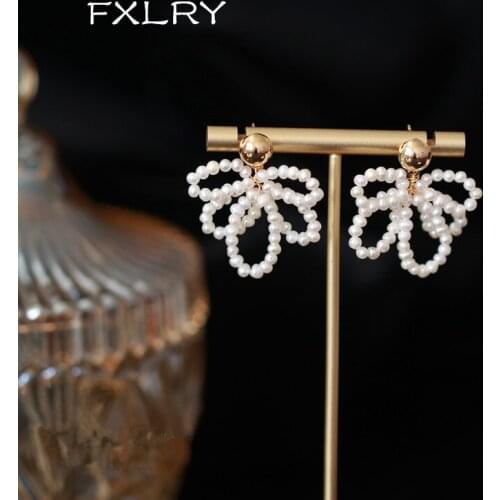 FXLRY Original Handmade Natural Pearl Vintage Rice Beads Earrings For Women Fashion Jewelry Accessories