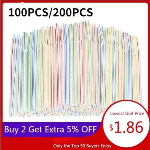 100Pcs Colorful Disposable Plastic Curved Drinking Straws Wedding Birthday Party Bar Drink Accessories Party Multi Colored Straw